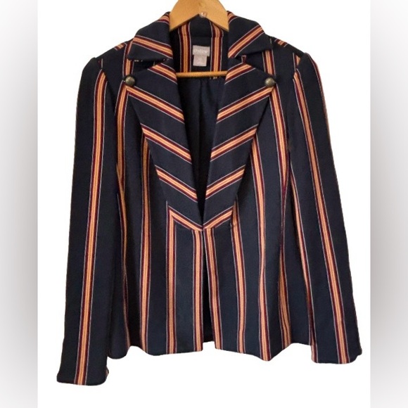 Chico’s nvy & burg stripe military blzr WM 00 (WM 2-4) southwest festival - Picture 3 of 11